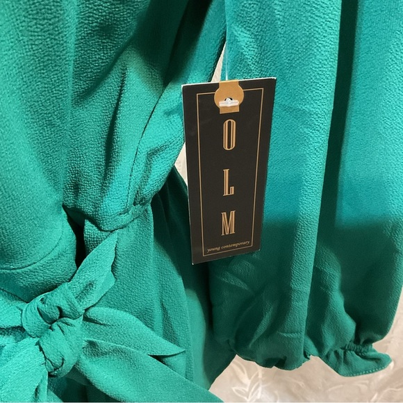 OLM Green V Neck Blouse - Picture 2 of 6